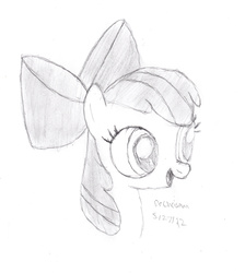 Size: 1984x2212 | Tagged: safe, artist:drchrisman, apple bloom, g4, female, monochrome, open mouth, portrait, sketch, solo, traditional art