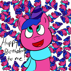 Size: 1280x1280 | Tagged: safe, artist:heartpallete, oc, oc only, oc:heart pallette, pony, cute, happy birthday, hat, party hat, smolpone