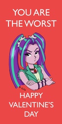 Size: 800x1600 | Tagged: safe, artist:mayorlight, aria blaze, equestria girls, g4, my little pony equestria girls: rainbow rocks, anti-valentine, crossed arms, female, frown, looking at you, sarcasm, solo, text, valentine's day