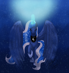 Size: 1024x1078 | Tagged: safe, artist:northlights8, princess luna, g4, eyes closed, female, magic, solo, spread wings