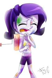 Size: 1024x1515 | Tagged: safe, artist:fj-c, rarity, equestria girls, g4, belly button, clothes, eyes closed, female, midriff, offscreen character, paint, paint roller, solo, tank top, unamused