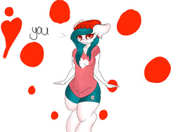 Size: 1600x1200 | Tagged: safe, artist:rednorth, oc, oc only, oc:red-north, anthro, albino, beanie, clothes, cute, floppy ears, hat, heart, hearts and hooves day, piercing, shorts, solo, valentine