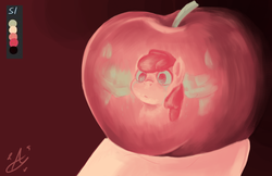 Size: 900x582 | Tagged: safe, artist:aquaticsun, apple bloom, g4, apple, female, food, limited palette, reflection, solo