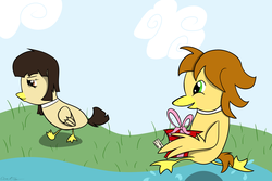 Size: 3000x2000 | Tagged: safe, artist:catz537, mandopony, wild fire, duck, g4, high res, mandoduck, sibsy, sibsy is a duck, species swap