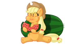 Size: 1280x720 | Tagged: safe, artist:vcm1824, applejack, g4, cute, eating, female, food, herbivore, jackabetes, puffy cheeks, solo, watermelon
