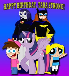 Size: 850x939 | Tagged: safe, artist:cyber-murph, twilight sparkle, alicorn, pony, g4, batgirl, batman the animated series, bubbles (powerpuff girls), crossover, female, happy birthday, mare, raven (dc comics), tara strong, teen titans, the fairly oddparents, the powerpuff girls, timmy turner, tribute, twilight sparkle (alicorn)