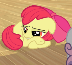 Size: 421x380 | Tagged: safe, screencap, apple bloom, sweetie belle, earth pony, pony, g4, one bad apple, animated, female, gif, sad