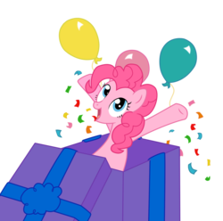 Size: 2448x2430 | Tagged: safe, artist:vcm1824, pinkie pie, g4, balloon, female, high res, present, solo