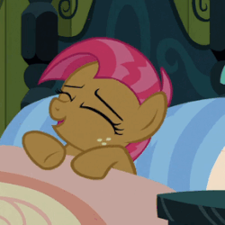Size: 288x288 | Tagged: safe, screencap, babs seed, earth pony, pony, g4, one bad apple, animated, bed, female, sleeping, solo