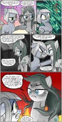 Size: 983x1920 | Tagged: safe, artist:pencils, cloudy quartz, limestone pie, earth pony, pony, comic:anon's pie adventure, g4, adoraquartz, alternate hairstyle, angry, bedroom eyes, butt, comic, cute, dialogue, don't mess with mama, duo, female, fire, like mother like daughter, like parent like child, loose hair, mare, missing accessory, mother and daughter, night, nose wrinkle, plot, quartzbutt, rock farm, scrunchy face, sparkles, stupid sexy cloudy quartz, threat