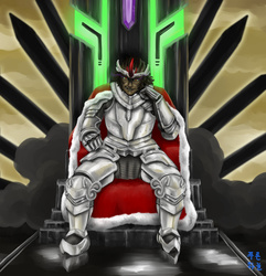 Size: 879x910 | Tagged: safe, artist:mrs1989, king sombra, human, g4, evil smile, humanized, male, sitting, solo, throne