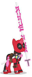 Size: 750x1748 | Tagged: safe, artist:pixelkitties, oc, oc only, oc:think pink, clothes, cosplay, costume, deadpool, simple background, solo, transparent background