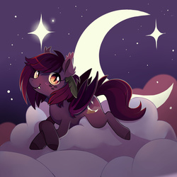 Size: 3600x3600 | Tagged: safe, artist:parfywarfy, oc, oc only, oc:dusky skies, bat pony, pony, cloud, high res, moon, night, solo