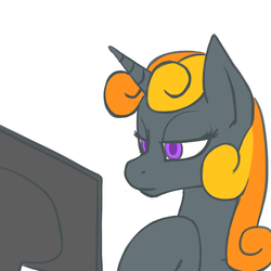 Size: 4000x4000 | Tagged: safe, artist:overkenzie, oc, oc only, oc:solis ignis, pony, computer, curly hair, female, mare, solo