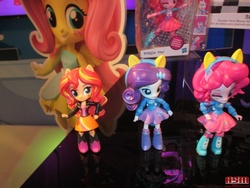 Size: 1280x960 | Tagged: safe, pinkie pie, rarity, sunset shimmer, equestria girls, g4, clothes, cute, doll, dress, equestria girls minis, female, irl, photo, shimmerbetes, skirt, sweater, toy