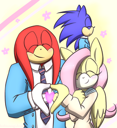 Size: 1100x1200 | Tagged: safe, artist:hoshinousagi, fluttershy, g4, crossover, crossover shipping, cute, female, knuckles the echidna, knuckleshy, male, ore monogatari!!, shipping, sonic the hedgehog, sonic the hedgehog (series), straight