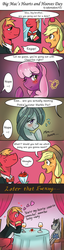 Size: 400x1560 | Tagged: safe, artist:tzc, applejack, big macintosh, cheerilee, marble pie, smarty pants, earth pony, pony, g4, alcohol, blushing, bowtie, cargo ship, chair, clothes, comic, crack shipping, doll, female, flower, food, heart, joke shipping, male, mare, rose, shipping, shipping denied, smartymac, stallion, straight, suit, table, tablecloth, toy, tuxedo, what a twist, wine