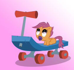 Size: 2362x2244 | Tagged: dead source, safe, artist:sawsta, scootaloo, pony, g4, baby, baby pony, baby scootaloo, cute, cutealoo, female, foal, scooter, solo