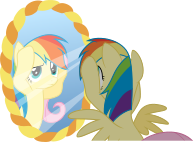 Size: 194x142 | Tagged: safe, artist:plsim, fluttershy, pegasus, pony, g4, magic duel, .svg available, female, mare, mirror, multicolored hair, rainbow hair, rainbow wig, reflection, simple background, svg, transparent background, vector, wig