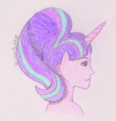 Size: 836x876 | Tagged: safe, artist:marta4708, starlight glimmer, human, g4, female, horn, horned humanization, humanized, pony coloring, solo, traditional art