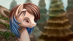 Size: 1920x1080 | Tagged: safe, artist:torifeather, oc, oc only, forest, headband, necklace, solo, tree