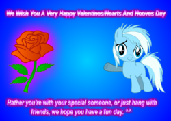 Size: 1538x1090 | Tagged: safe, artist:darktailsko, oc, oc only, oc:speedy, card, colt, flower, hasbro, hearts and hooves day, male, rose, solo, the hub, valentine's day