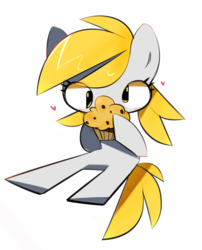 Size: 742x920 | Tagged: safe, artist:30clock, derpy hooves, pegasus, pony, g4, blushing, female, food, heart, mare, muffin, solo, that pony sure does love muffins