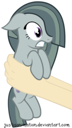 Size: 671x1190 | Tagged: safe, artist:justisanimation, marble pie, human, pony, g4, cute, d:, female, hand, holding a pony, justis holds a pony, marblebetes, scared, simple background, solo, transparent background