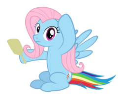 Size: 3716x3000 | Tagged: safe, artist:sollace, fluttershy, rainbow dash, pony, g4, female, handmirror, high res, mirror, show accurate, simple background, solo, transparent background, vector, wig