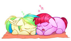 Size: 600x343 | Tagged: safe, artist:alphaaquilae, oc, oc only, pony, duo, sleeping