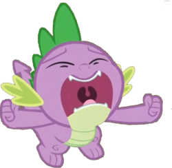 Size: 659x642 | Tagged: safe, edit, edited screencap, screencap, spike, a dog and pony show, background removed, big no, male, mawshot, no, open mouth, overhead view, screaming, simple background, solo, spike's no, transparent background, uvula, yelling
