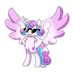 Size: 1500x1500 | Tagged: safe, artist:zoruanna, princess flurry heart, alicorn, pony, g4, season 6, bipedal, cutie mark, deal with it, female, grin, older, simple background, solo, sunglasses, white background