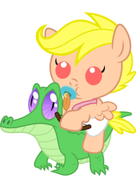 Size: 786x1017 | Tagged: safe, artist:red4567, gummy, pony, g4, baby, baby pony, cupid, cute, hearts and hooves day, pacifier, ponies riding gators, ponified, recolor, riding, valentine's day, weapons-grade cute