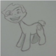 Size: 199x198 | Tagged: safe, artist:theengideer, human head pony, abomination, colt, cursed image, foal, male, maya and miguel, miguel santos, rule 85, sketch, smiling, solo, wtf