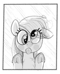 Size: 325x397 | Tagged: safe, artist:whydomenhavenipples, derpy hooves, pegasus, pony, g4, against glass, chest fluff, female, glass, grayscale, mare, monochrome, solo, tongue out, underhoof