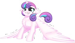 Size: 1169x668 | Tagged: safe, artist:dedonnerwolke, princess flurry heart, g4, season 6, chest fluff, cute, female, floppy ears, fluffy, flurrybetes, impossibly large wings, motion lines, shaking, solo