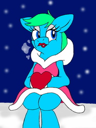 Size: 960x1280 | Tagged: safe, artist:dashingjack, oc, oc only, oc:brainstorm, crossdressing, fuzzy dress, hearts and hooves day, male, snow, snowfall, trap, valentine's day