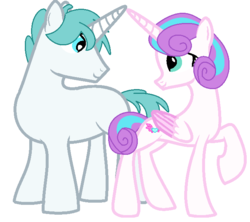 Size: 684x608 | Tagged: safe, artist:obriannakenobi, kevin, princess flurry heart, alicorn, pony, unicorn, g4, season 6, disguise, disguised changeling, female, kevinheart, male, older, older flurry heart, shipping, straight