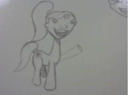 Size: 421x315 | Tagged: safe, artist:theengideer, human head pony, abomination, brother and sister, colt, cursed image, duo, duo male and female, female, female focus, filly, foal, male, maya and miguel, maya santos, miguel santos, rule 85, siblings, sketch, smiling, solo focus, twins