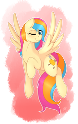 Size: 2429x3853 | Tagged: safe, artist:ratofdrawn, oc, oc only, oc:golden gates, pegasus, pony, babscon, babscon mascots, heart eyes, high res, solo, wingding eyes, wink