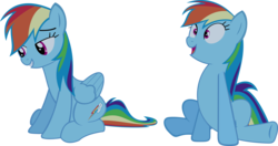 Size: 4504x2370 | Tagged: safe, artist:bluetech, rainbow dash, pegasus, pony, g4, sleepless in ponyville, .svg available, double rainbow, duality, female, happy, mare, multeity, self ponidox, simple background, sitting, smiling, solo, transparent background, vector