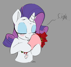 Size: 1329x1267 | Tagged: safe, artist:browwning, rarity, g4, blushing, bouquet, cute, eyes closed, female, flower, heart, hearts and hooves day, hoof hold, rose, sigh, smiling, sniffing, solo, valentine's day