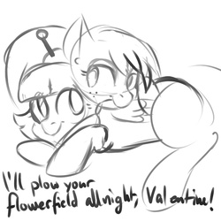 Size: 1280x1280 | Tagged: safe, artist:whale, big macintosh, blossomforth, g4, blossomac, female, lesbian, macareina, rule 63, shipping, sketch, valentine