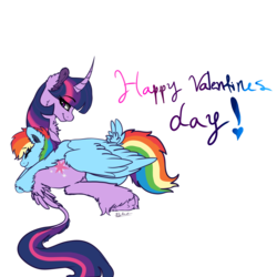 Size: 3000x3000 | Tagged: safe, artist:saphi-boo, rainbow dash, twilight sparkle, alicorn, pony, g4, female, fluffy, high res, lesbian, ship:twidash, shipping, twilight sparkle (alicorn), unshorn fetlocks, valentine's day