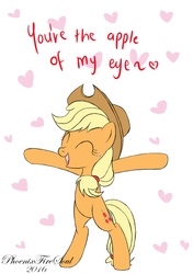 Size: 2039x2894 | Tagged: safe, artist:phoenix-fire-soul, applejack, earth pony, pony, g4, bipedal, cute, eyes closed, female, happy, heart, high res, jackabetes, open mouth, smiling, solo, valentine