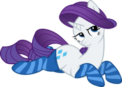 Size: 6000x4310 | Tagged: safe, artist:slb94, artist:yoditax, rarity, g4, absurd resolution, clothes, female, looking at you, prone, simple background, socks, solo, striped socks, sultry pose, transparent background, vector
