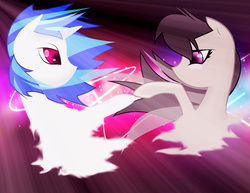 Size: 1024x791 | Tagged: safe, artist:neoneode, dj pon-3, octavia melody, vinyl scratch, g4, female, lesbian, romance, ship:scratchtavia, shipping