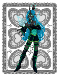 Size: 769x1000 | Tagged: safe, artist:texasuberalles, queen chrysalis, changeling, changeling queen, human, g4, female, goth, gothic lolita, grin, horn, horned humanization, humanized, lolita fashion, looking at you, solo, winged humanization