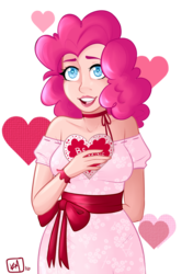 Size: 760x1080 | Tagged: safe, artist:emberfan11, pinkie pie, human, g4, female, heart, heart eyes, hearts and hooves day, humanized, open mouth, simple background, solo, transparent background, wingding eyes
