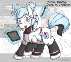 Size: 1280x1114 | Tagged: safe, artist:flutterthrash, pony, unicorn, krita, mascot, pen, ponified, solo, tablet, wingding eyes